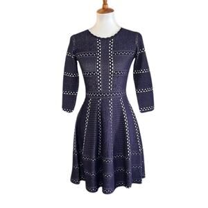 Driscoll Fit & Flare Knit Skater Dress, Navy/White Small